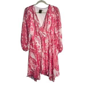 Taylor Pink Paisley Long Sleeve Faux Wrap Dress – Size 6